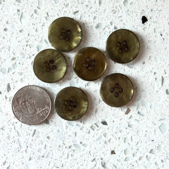 6 Y2K Vintage Sewing Buttons Lot Marbled Green Round 4 Hole Flat DIY Art ~3/4" - Picture 1 of 5